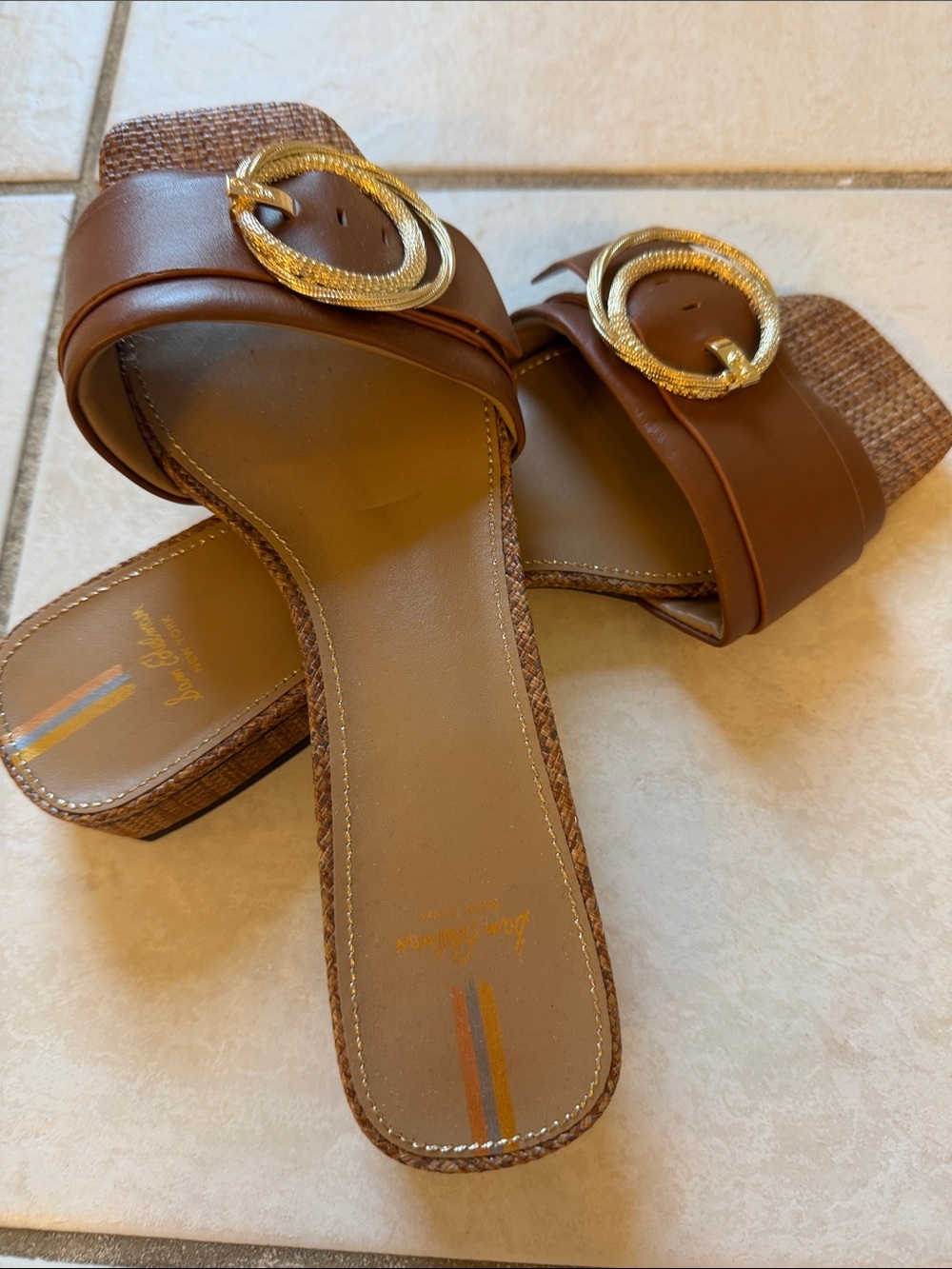 Sam Edelman Brown Slide Sandals with Gold Rope Buckles